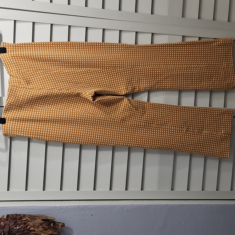 NWT Maeve Anthropologie M Stretch Mustard And Cream Checkered Pants - Picture 5 of 5